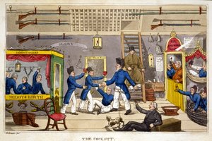 コックピット、ジョン・ミットフォードによる「海軍のジョニー・ニューカムの冒険」からのプレート、1818（手塗りのアクアチント）